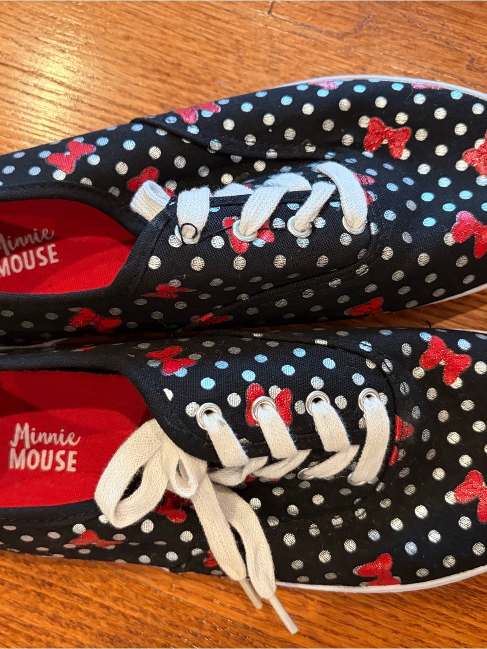 Minnie Mouse Black Polka Dot Canvas Sneakers with Red Bows-Size 5